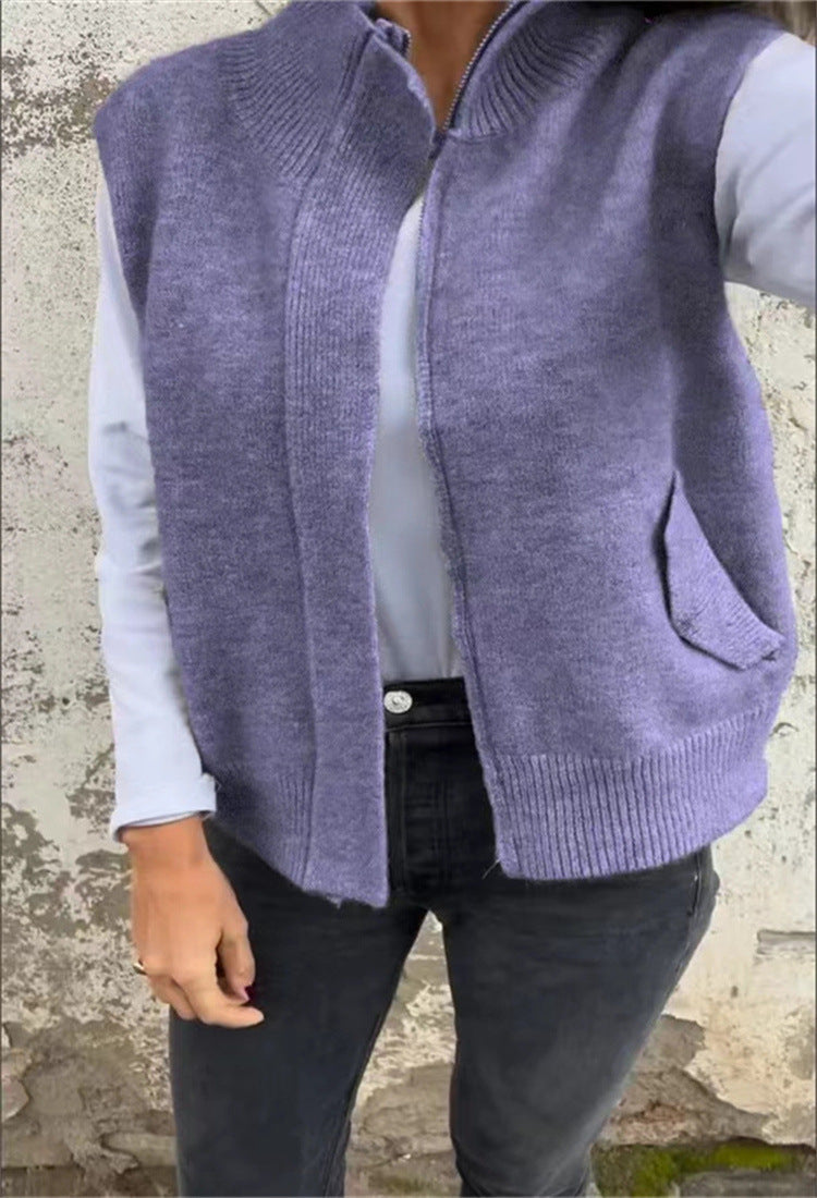 Dámsky módny vlnený kardigan so zipsom