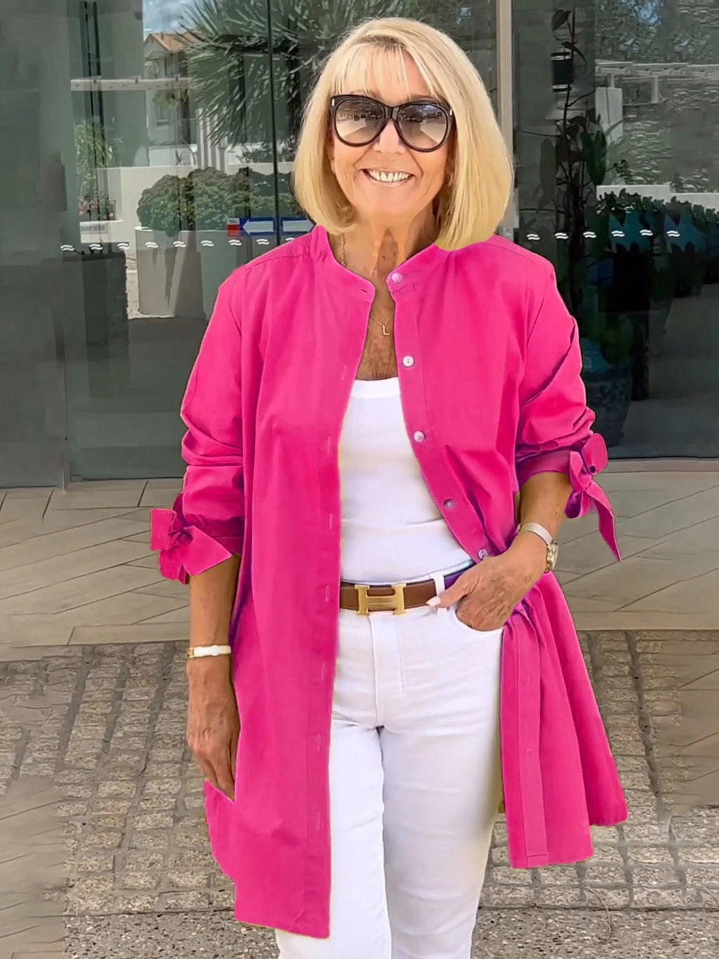 ✨Dlhé bavlnené košeľové bundy v jednofarebných farbách pre ženy