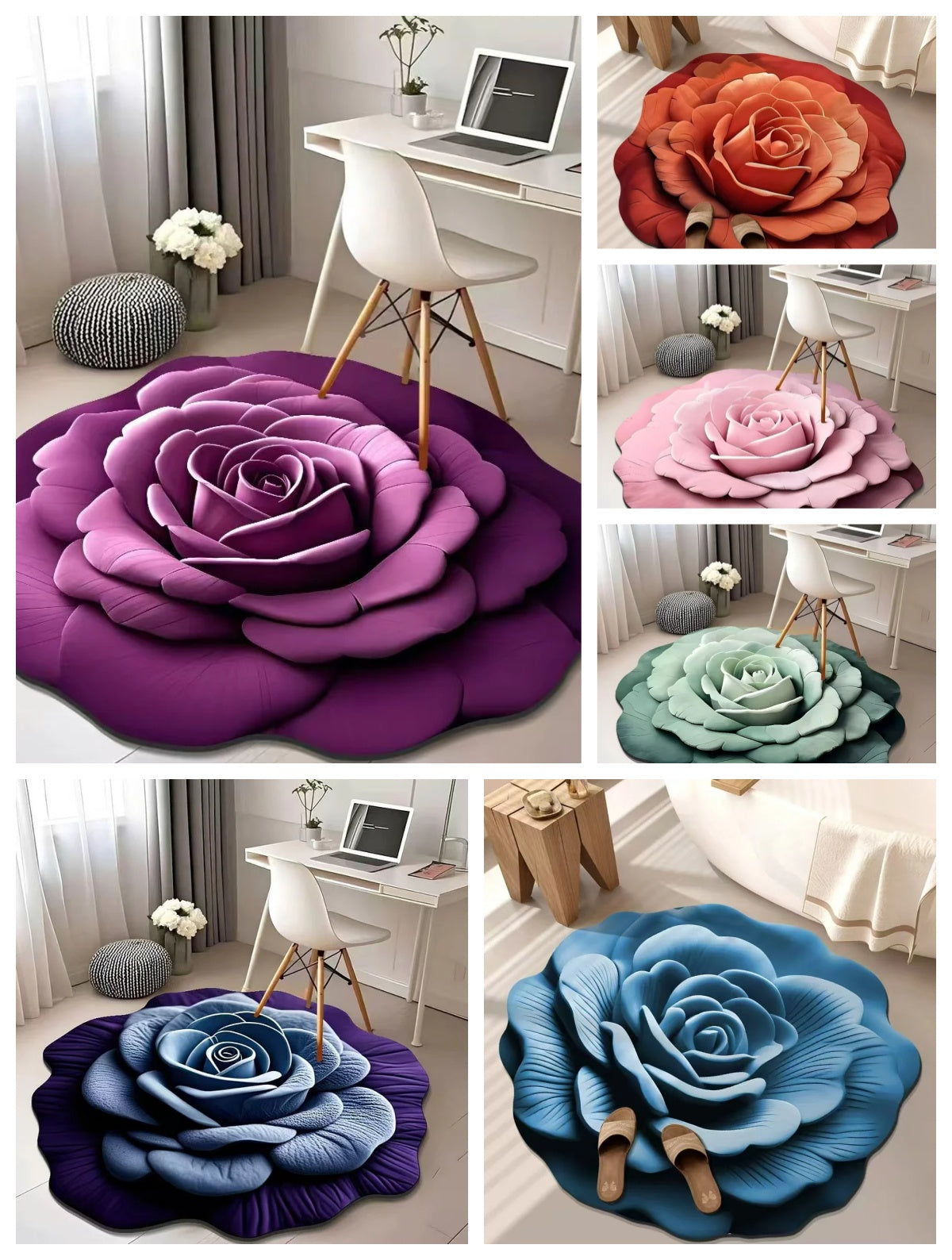 🌸 Kvetinový koberec z kremeliny, savý, protišmykový, 3D vizuálny kvetinový vzor, koberec do spálne, vstupnej časti, kuchyne✨