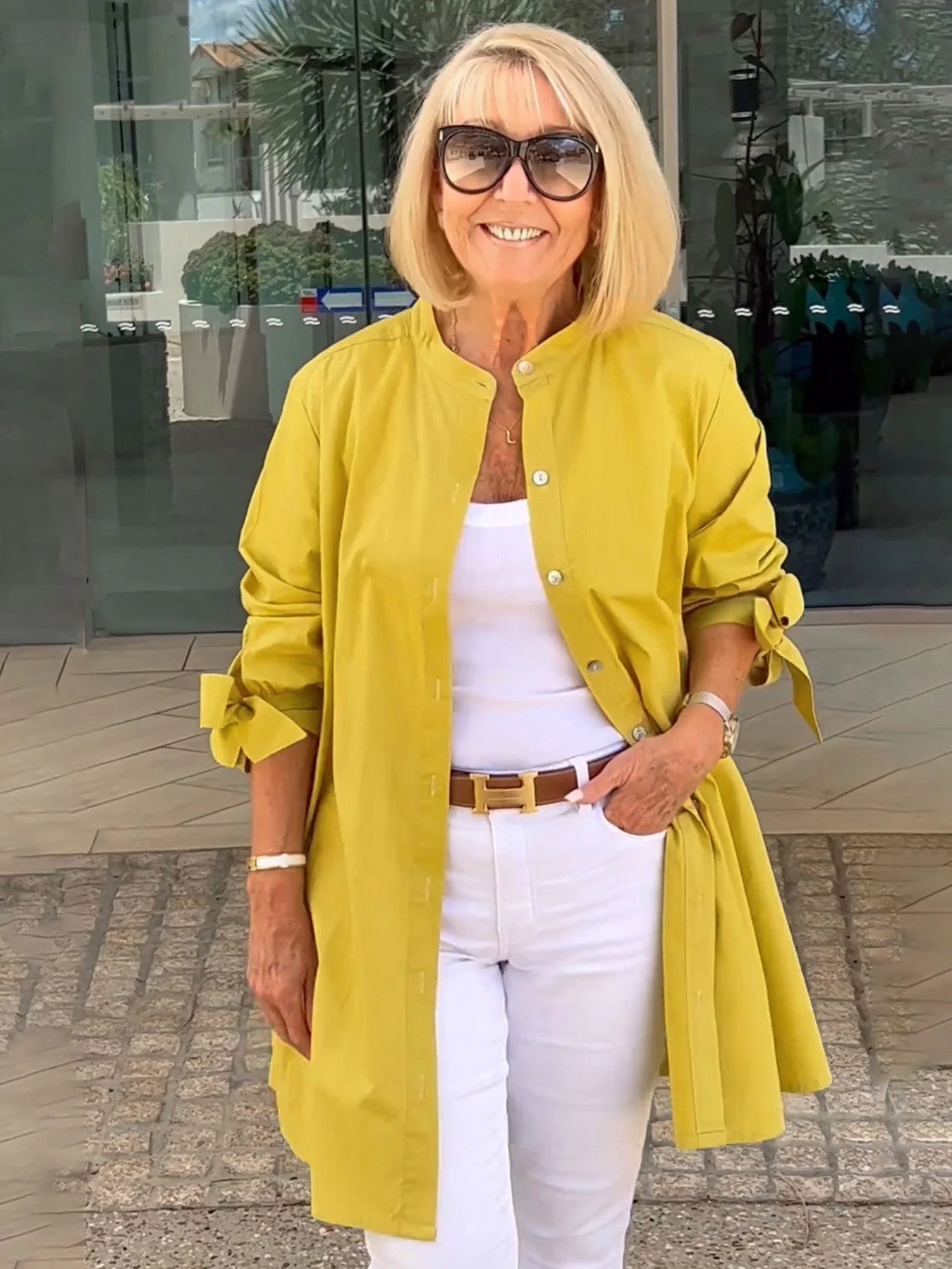 ✨Dlhé bavlnené košeľové bundy v jednofarebných farbách pre ženy