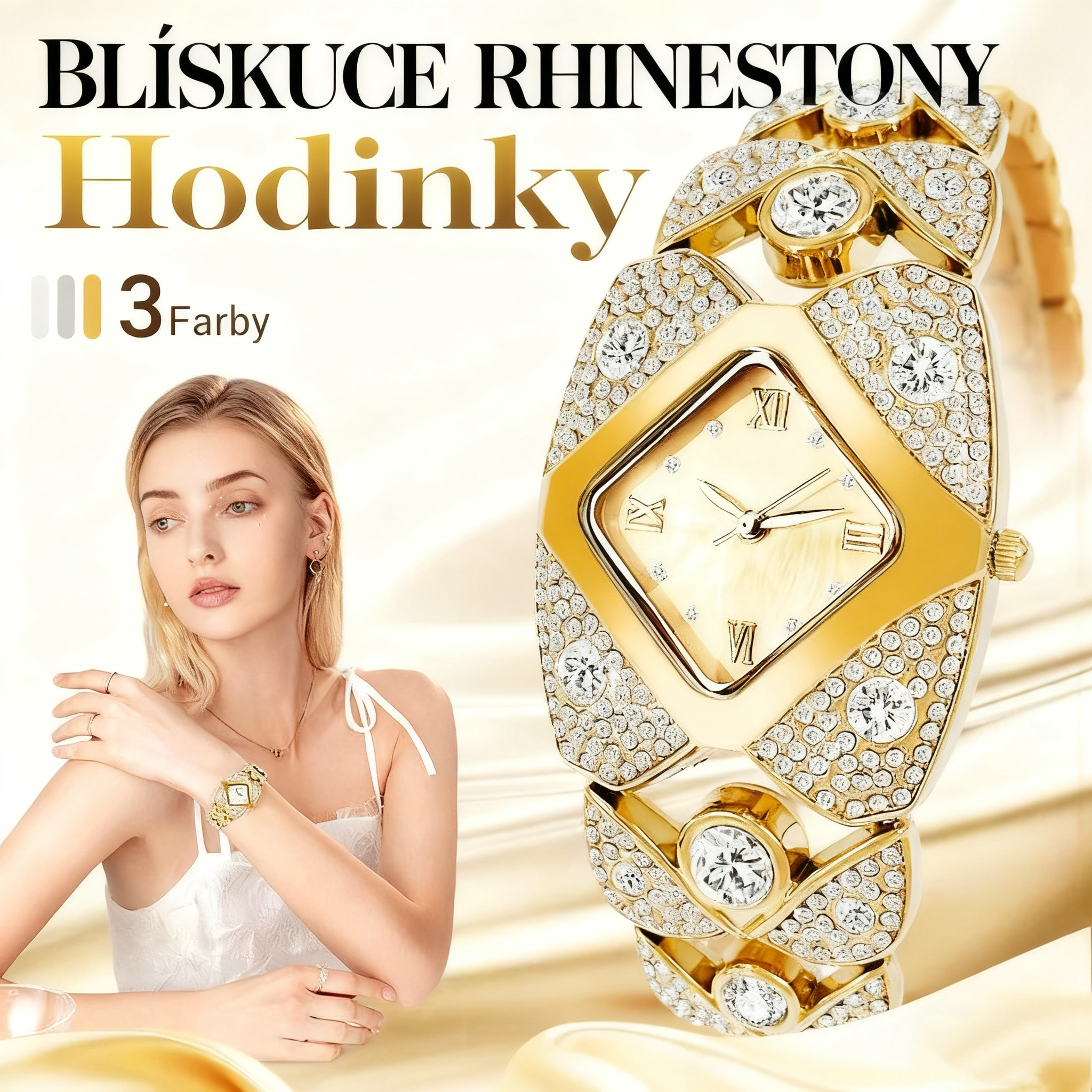 Dámske retro quartzové hodinky s trblietavými kamienkami⌚