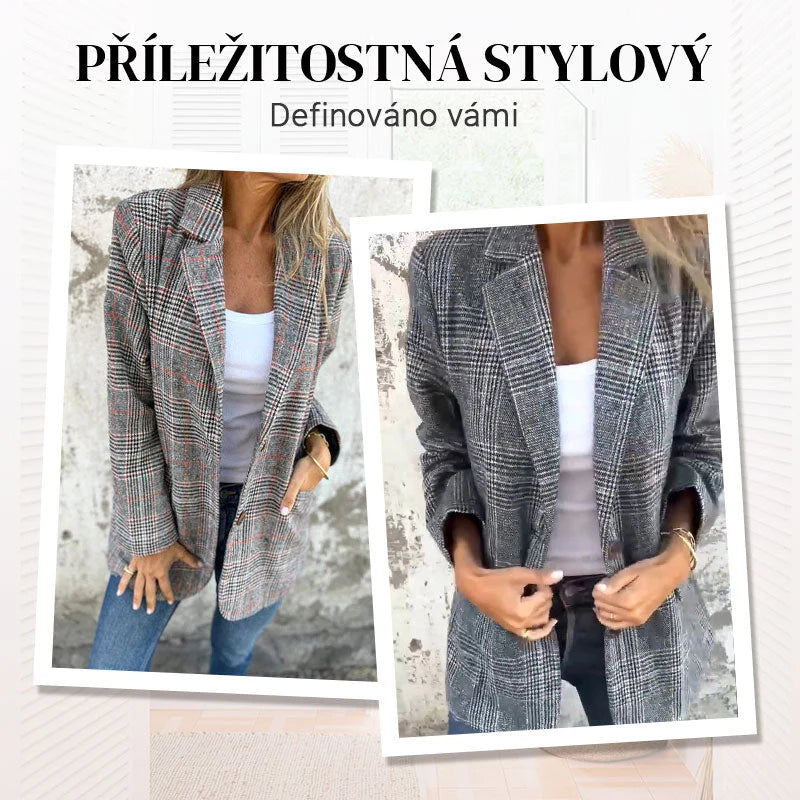 💃Jesenný malý dámsky oblek s klopovým golierom a kockovanými gombíkmi