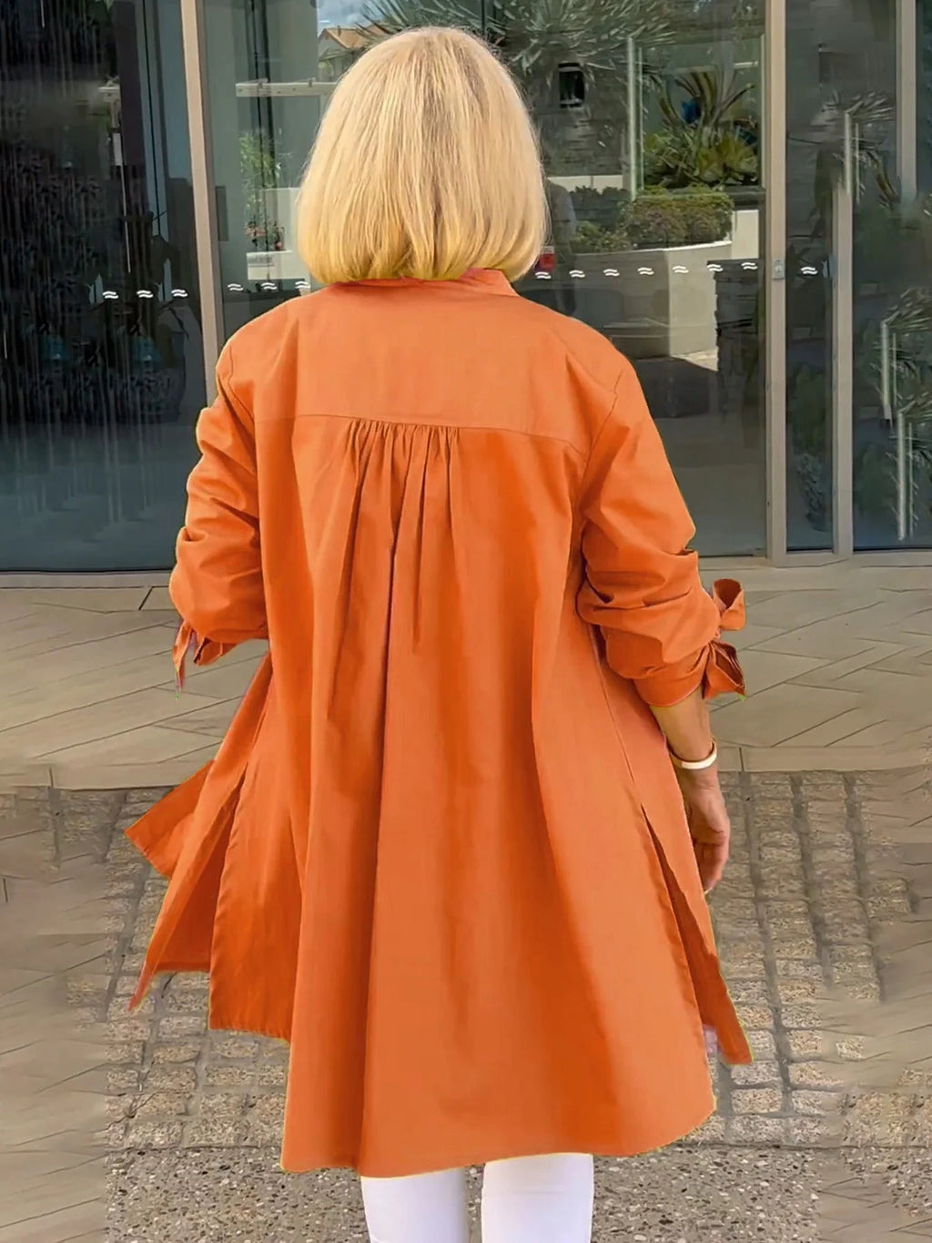 ✨Dlhé bavlnené košeľové bundy v jednofarebných farbách pre ženy