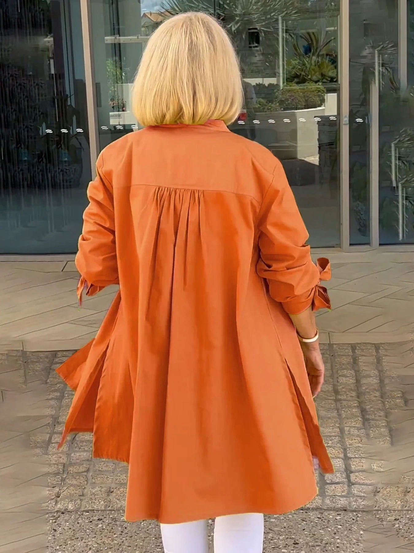 ✨Dlhé bavlnené košeľové bundy v jednofarebných farbách pre ženy