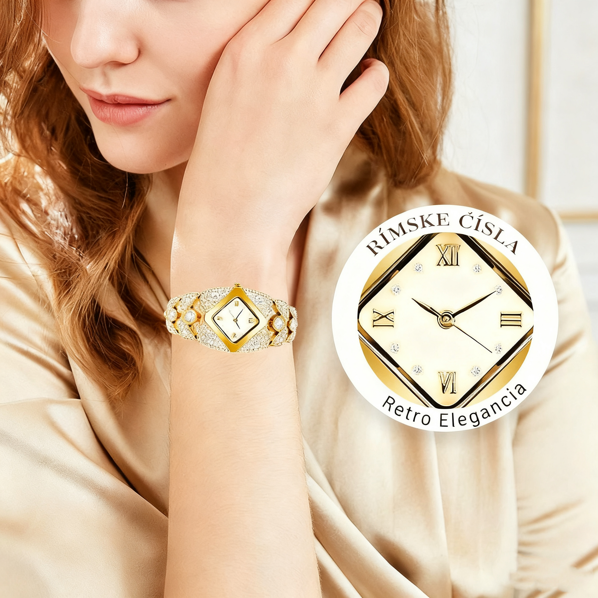 Dámske retro quartzové hodinky s trblietavými kamienkami⌚