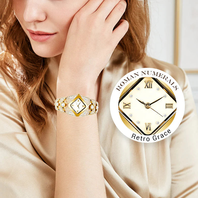 Dámske retro quartzové hodinky s trblietavými kamienkami⌚