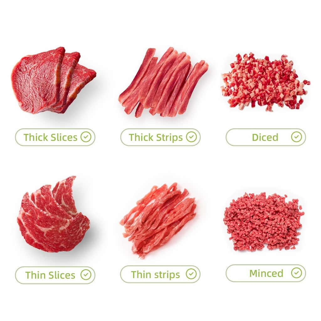 Krájač mäsa na čerstvé surové mäso, nastaviteľná hrúbka 2 alebo 4 mm, 17-v-1 kuchynský nôž na mäso z nehrdzavejúcej ocele
