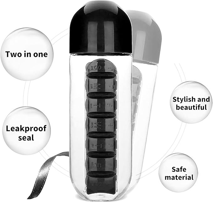 Fľaša na vodu, dva v jednom, 7-dňová krabička na tabletky, 7 mriežok, vonkajšia, prenosná, multifunkčná