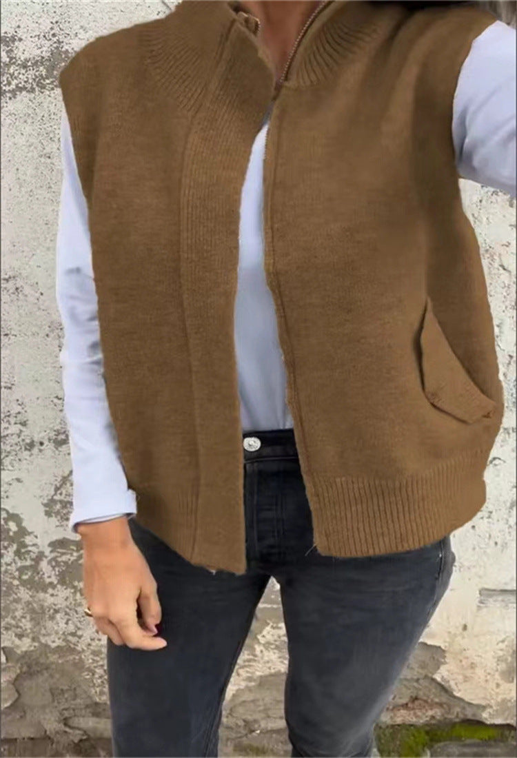 Dámsky módny vlnený kardigan so zipsom