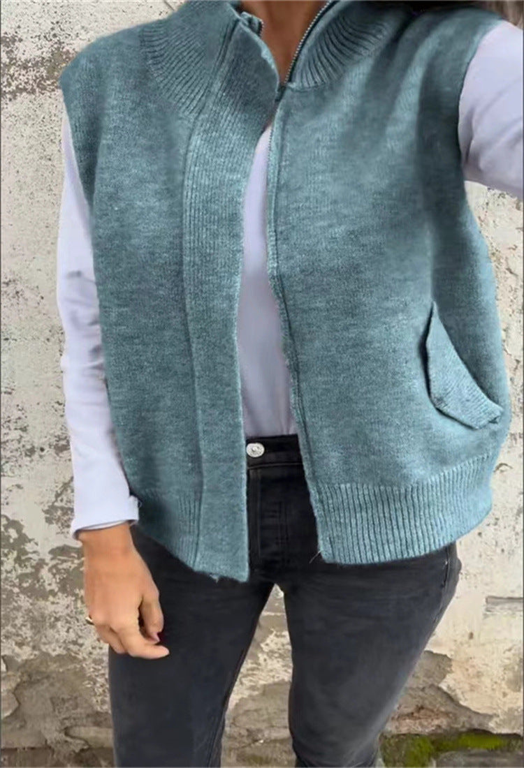 Dámsky módny vlnený kardigan so zipsom