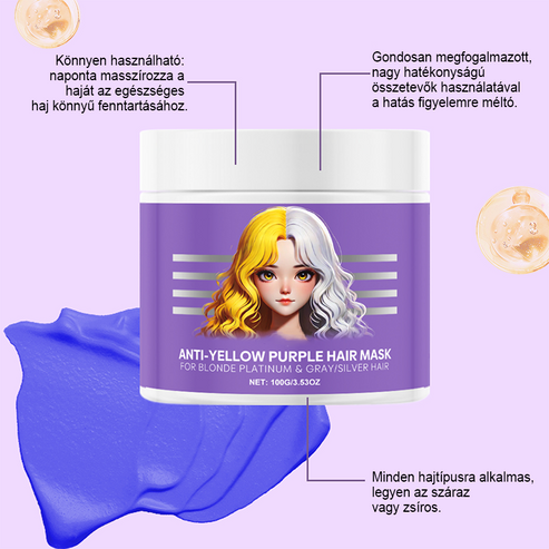 Fialová maska na blond vlasy – odstraňuje žlté tóny, obnovuje lesk a chráni farbu