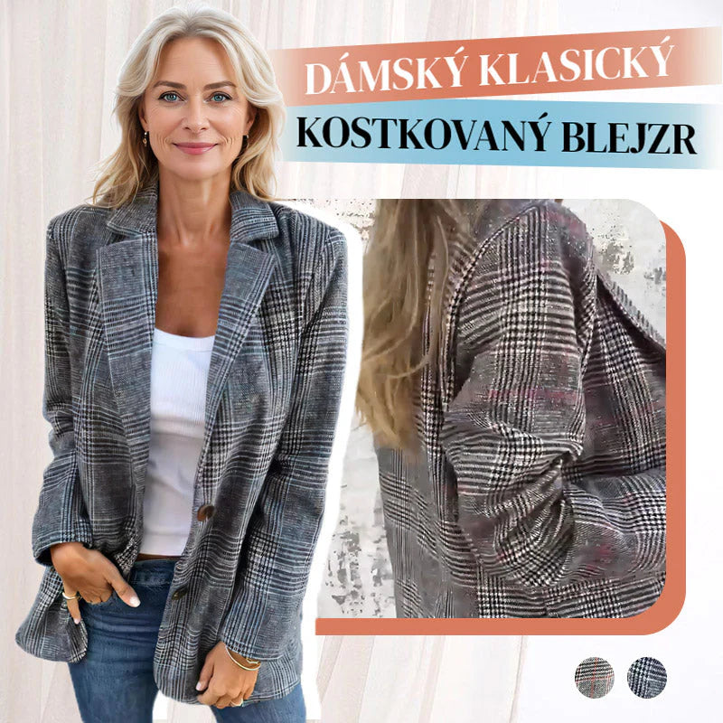 💃Jesenný malý dámsky oblek s klopovým golierom a kockovanými gombíkmi