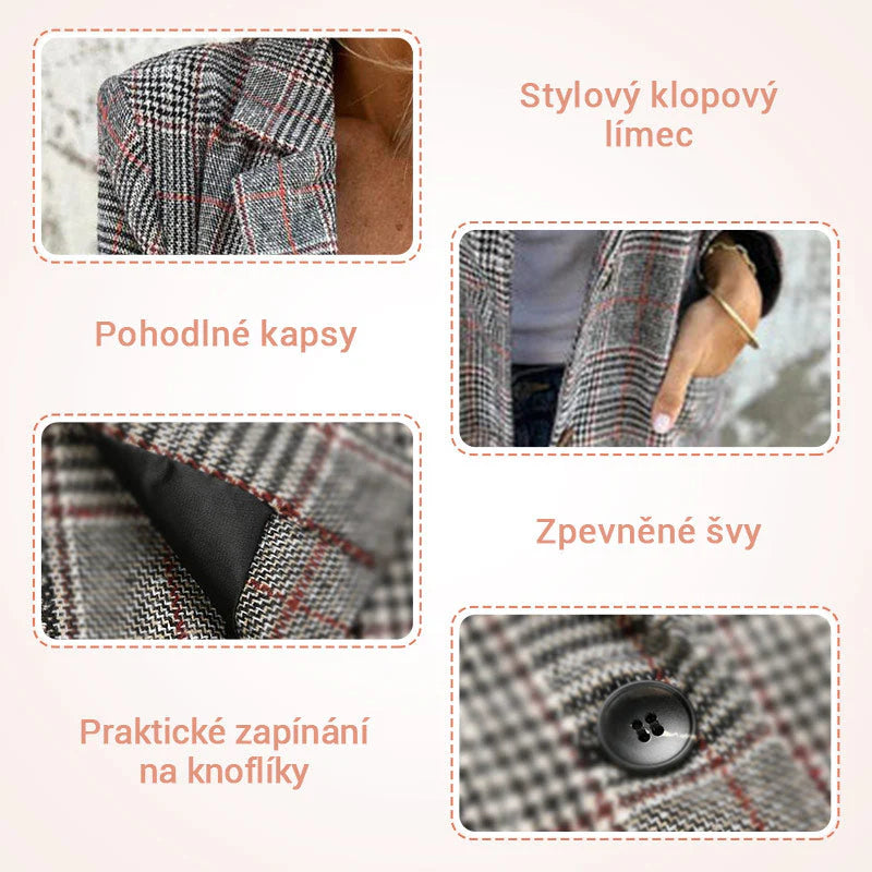 💃Jesenný malý dámsky oblek s klopovým golierom a kockovanými gombíkmi