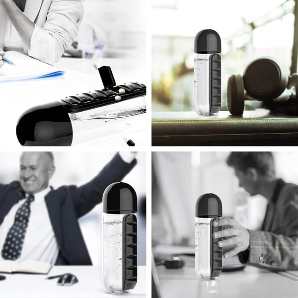 Fľaša na vodu, dva v jednom, 7-dňová krabička na tabletky, 7 mriežok, vonkajšia, prenosná, multifunkčná