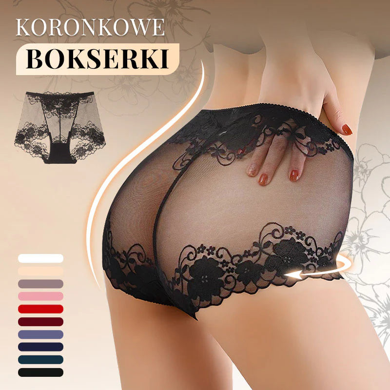 Damskie ręcznie robione bokserki z koronką o wysokim stanie