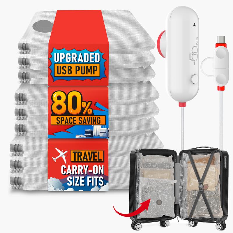 ✨LAST DAY ONLY 49% OFF🔥9 Pack Lightweight Travel Bags with USB Electric Pump | Compact Vacuum Storage Bags for Clothes | Space Saver Compression Bags for Travel
